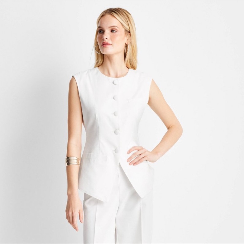 Target White Sleeveless Button Front Tailored Vest